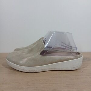 FitFlop Mules Women 7 Gold Leather Slip On Platform Comfortcore Modern Casual